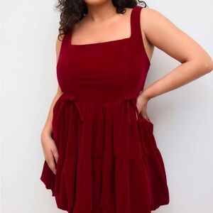 CIDER VELVET LACE UP BOWKNOT BUBBLE DRESS